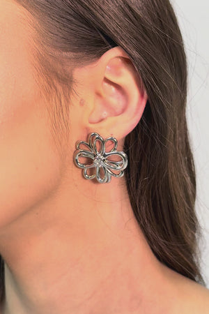 Brinco Flor Dupla Ponto de Luz Cristal Ródio Branco