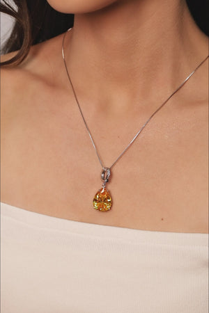 Pingente Gota Citrino Cravejada Cristal Ródio Branco