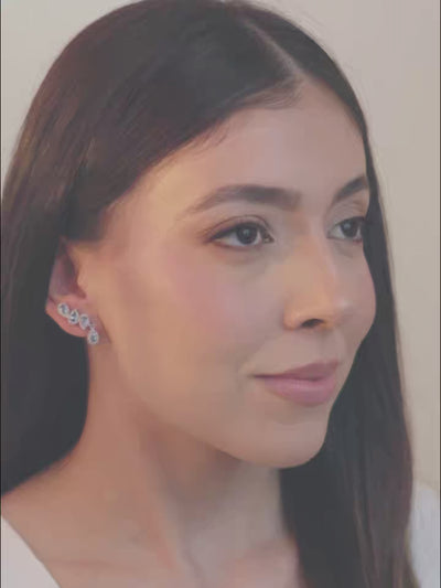 Ear Cuff Topázio Azul Cravejado Cristal com Gota Pendente