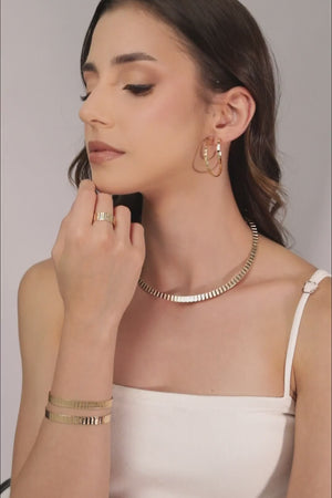 Brinco Argola Reta Esteira Texturizada 3.6 cm Banhado a Ouro 18K