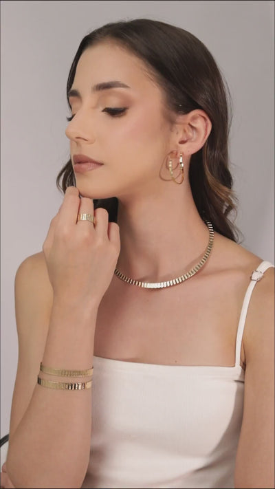 Bracelete Esteira Texturizado 7 mm Banhado a Ouro 18K