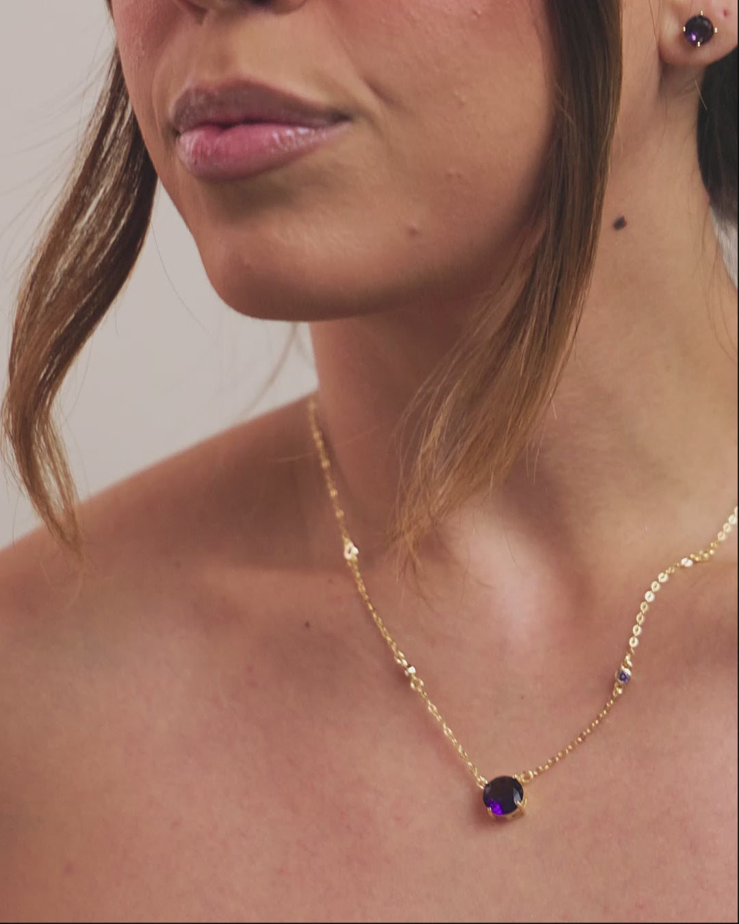 Conjunto Ponto de Luz Ametista Gargantilha Elo Veneziano e Brincos