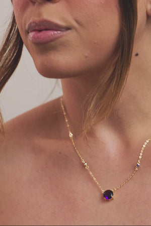 Conjunto Gargantilha e Brinco  Ponto de luz Cristal Ametista