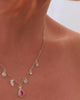Conjunto com Berloques Cravejados Pingente e Brincos Gota Rosa Fúcsia e Borda Cristal