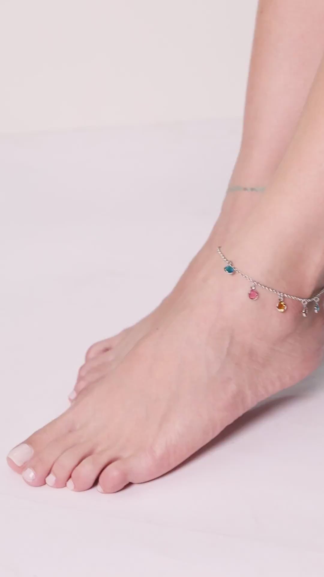 Tornozeleira Tripla Veneziana Ponto de Luz Cristal Ródio Branco