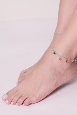 Tornozeleira Tripla Veneziana Ponto de Luz Cristal Ródio Branco