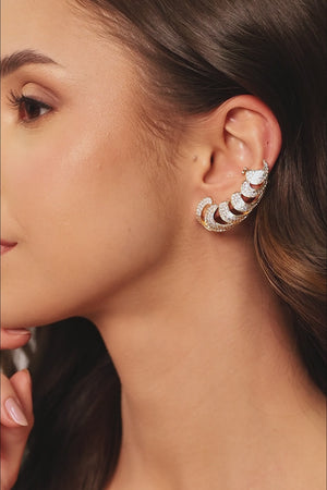 Ear Cuff Gotas Cravejadas Cristal Banhado a Ouro 18K
