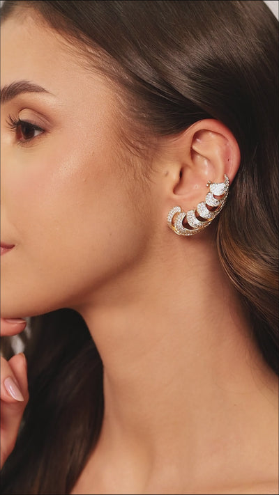 Ear Cuff Gotas Cravejadas Cristal Banhado a Ouro 18K