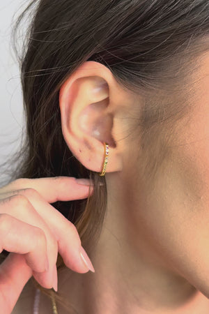 Ear Hook Cravejado Colorido 1.9 cm Banhado a Ouro 18K