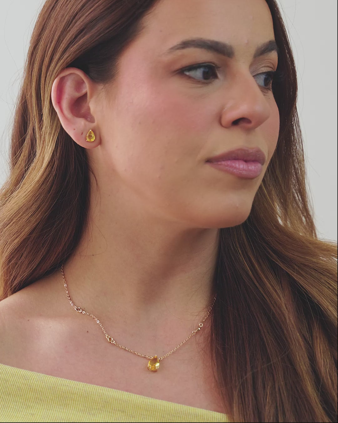 Conjunto Gargantilha Elo Veneziano com Pingente Gota Citrino e Brincos