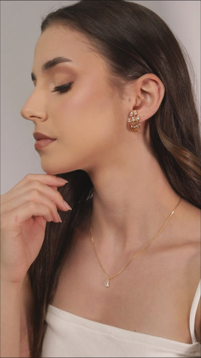Ear Hook Filetes Gotas Cristal Banhado a Ouro 18K