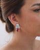 Brinco Folhas Cravejadas Cristal e Gota Pendente Rubi